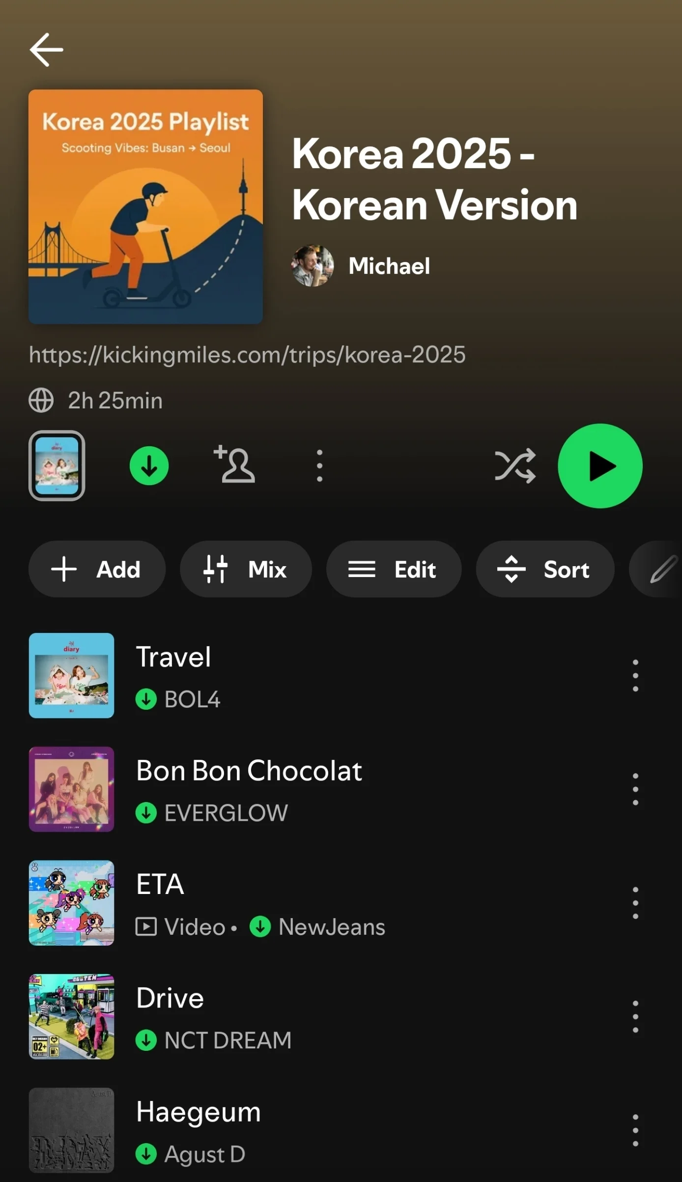 Korea 2025 Spotify playlist for the journey